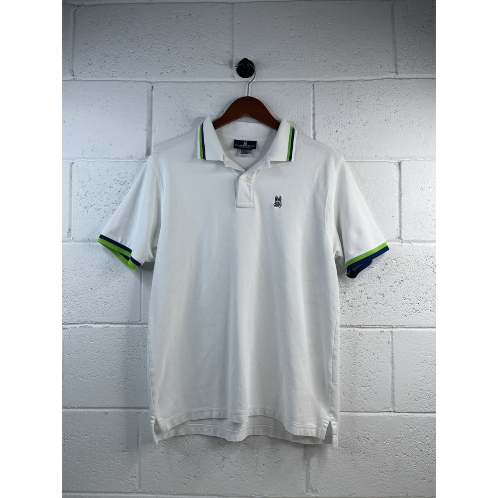Psycho Bunny Jayden Stripe Sport Polo White/Navy/Green Men's Shirt Pima Cotton 7 - Picture 1 of 7